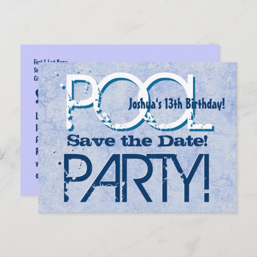13e verjaardag Pool Party Save the Date V05 Aankondigingskaart (Voorkant / Achterkant)