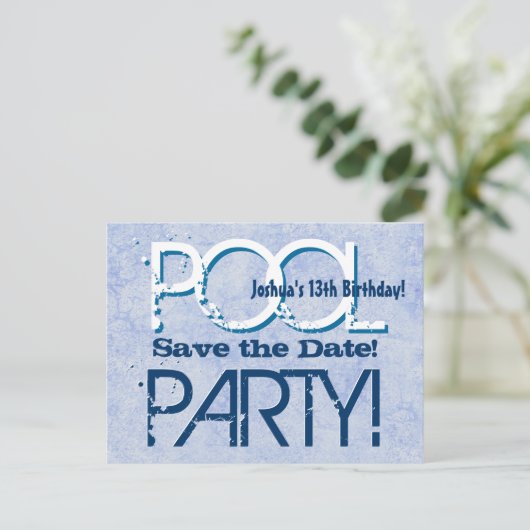 13e verjaardag Pool Party Save the Date V05 Aankondigingskaart (Staand voorkant)
