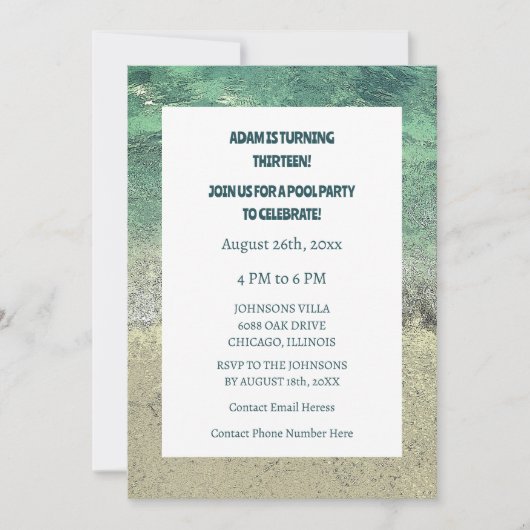 13e Verjaardag Pool Party Water Abstracte Kunst Cu Kaart (Voorkant)
