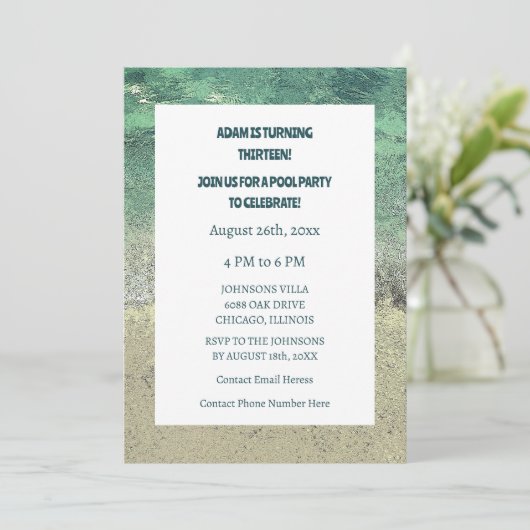 13e Verjaardag Pool Party Water Abstracte Kunst Cu Kaart (Staand voorkant)