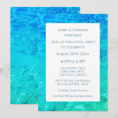13e Verjaardag Pool Party Water Blauw Groen Custom Kaart (Voorkant / Achterkant)