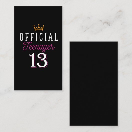 13e verjaardag prinses Meisjestiener Visitekaartje (Voorkant / Achterkant)