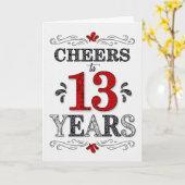 13e verjaardag Proost in rood wit zwart patroon Kaart (Gele Bloem)
