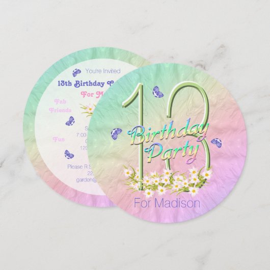 13e verjaardag Rainbow Butterflies Uitnodiging (Voorkant / Achterkant)