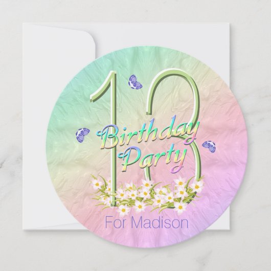 13e verjaardag Rainbow Butterflies Uitnodiging (Voorkant)