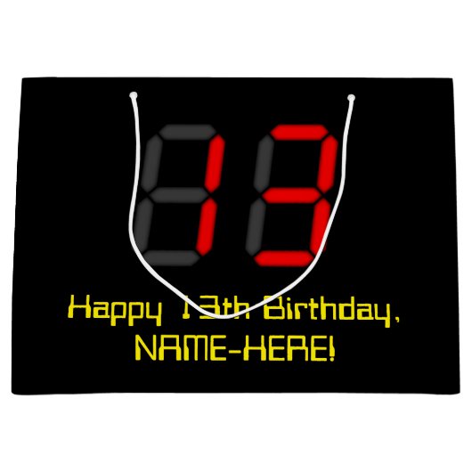 13e verjaardag: Red Digital Clock Style "13" + naa Groot Cadeauzakje (Voorkant)