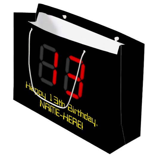 13e verjaardag: Red Digital Clock Style "13" + naa Groot Cadeauzakje (Voorkant Gekanteld)