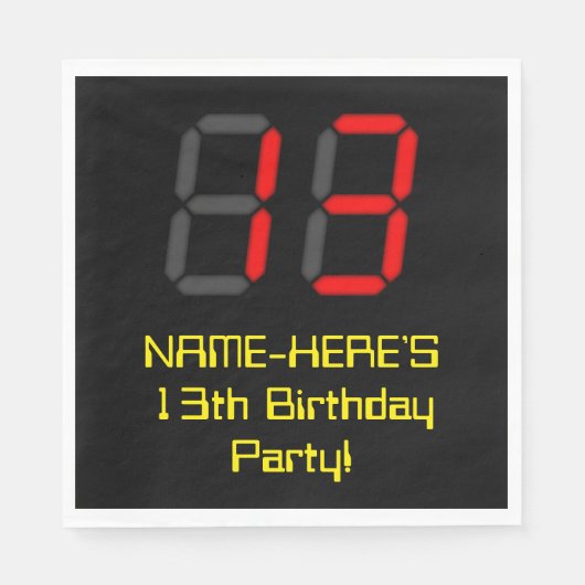 13e verjaardag: Red Digital Clock Style "13" + naa Servet (Voorkant)