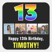 13e verjaardag: Regenboog "13"; Aangepaste foto's  Vierkante Sticker (Voorkant)