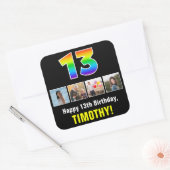 13e verjaardag: Regenboog "13"; Aangepaste foto's  Vierkante Sticker (Envelop)