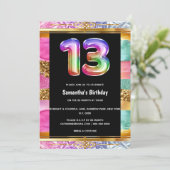 13e verjaardag regenboog glitter kleurrijk feest kaart (Staand voorkant)