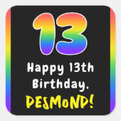 13e verjaardag: Regenboogspectrum # 13, Aangepaste Vierkante Sticker (Voorkant)