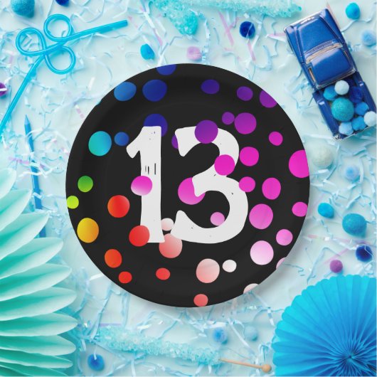 13e verjaardag RegenboogStippen op zwart Papieren Bordje (Feest)