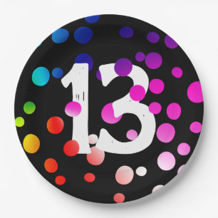 13e verjaardag RegenboogStippen op zwart Papieren Bordje