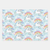 13e verjaardag regenboogstrik Unicorn Blue Clouds Inpakpapier Vel (Voorkant 3)