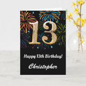 13e verjaardag regenboogvuurwerk zwart en goud kaart (Gele Bloem)