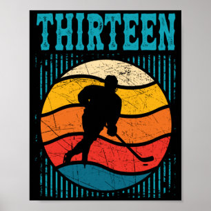 13e verjaardag Retro ijshockey 13 jaar oude jongen Poster