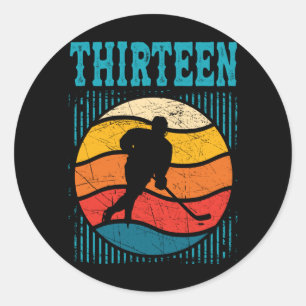 13e verjaardag Retro IJshockey 13 Jaar Oude Jongen Ronde Sticker