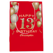 13e verjaardag Rode en goudballonnen van de Rode e Medium Cadeauzakje (Voorkant)