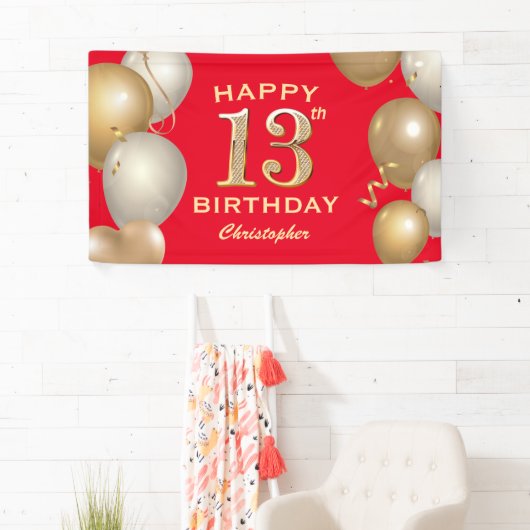 13e verjaardag Rode en goudballonnen van de Rode e Spandoek (Insitu)