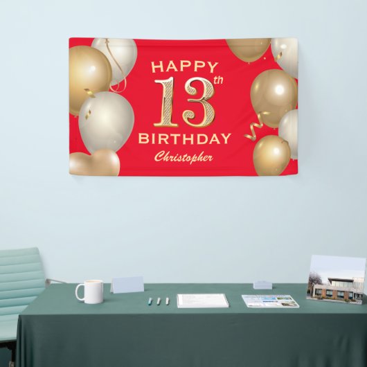 13e verjaardag Rode en goudballonnen van de Rode e Spandoek (Beurs)