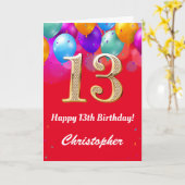 13e verjaardag Rode en goudkleurige ballonnen Kaart (Gele Bloem)
