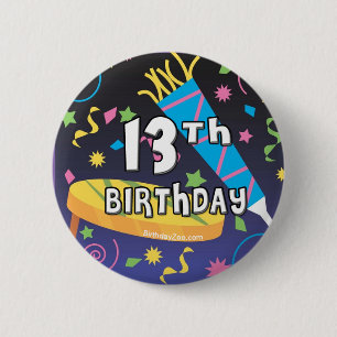13e verjaardag ronde button 5,7 cm