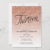 13e verjaardag Roos Gold Ombre Glitter Uitnodiging (Voorkant)