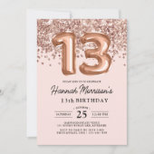 13e verjaardag Roos gouden ballonnen Kaart (Voorkant)