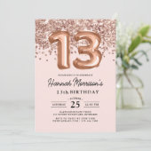 13e verjaardag Roos gouden ballonnen Kaart (Staand voorkant)