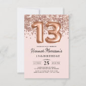 13e verjaardag Roos gouden ballonnen Kaart (Voorkant)