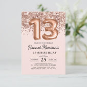 13e verjaardag Roos gouden ballonnen Kaart (Staand voorkant)