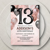 13e verjaardag Roos gouden ballonnen uitnodiging