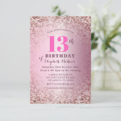 13e verjaardag Roos Gouden Glitter & Blush Roze Kaart (Staand voorkant)