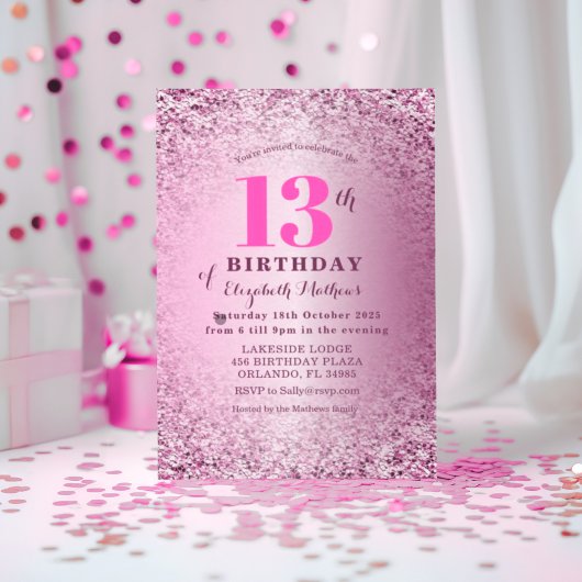 13e verjaardag Roos Gouden Glitter & Blush Roze Kaart