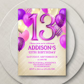 13e verjaardag roze ballonnen uitnodiging