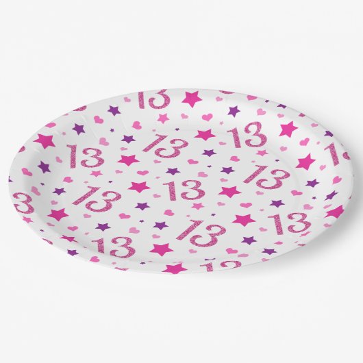 13e verjaardag Roze Borden van glitterpapier Papieren Bordje (Gekanteld)
