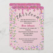 13e verjaardag roze ijsjes en strooisel kaart (Voorkant / Achterkant)