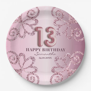 13e Verjaardag Roze Prinses Glitter Ballon Script Papieren Bordje