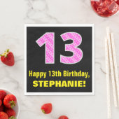 13e verjaardag: Roze strepen en hart "13" + naam Servet (Insitu)