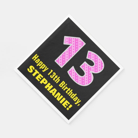 13e verjaardag: Roze strepen en hart "13" + naam Servet (Hoek)