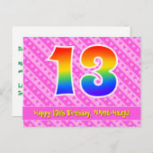 13e verjaardag: Roze strepen & harten, Regenboog 1 Briefkaart (Voorkant / Achterkant)