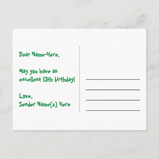 13e verjaardag: Roze strepen & harten, Regenboog 1 Briefkaart (Achterkant)