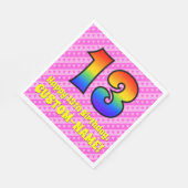 13e verjaardag: roze strips & harten, regenboognr. servet (Hoek)