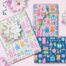 13e Verjaardag Roze Taart Cadeaus Ballonnen Inpakpapier Vel