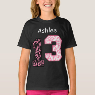 13e verjaardag Roze Zebra Aangepaste naam V024 T-shirt