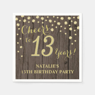 13e verjaardag Rustic Wood en Gold Diamond N Servet
