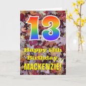 13e verjaardag; rustieke herfstbladeren; regenboog kaart (Gele Bloem)