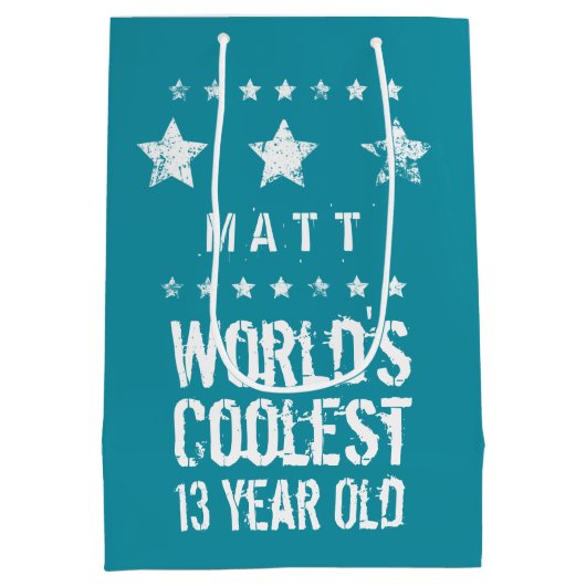 13e verjaardag 's werelds oudste 13-jarige Blauwgr Medium Cadeauzakje (Achterkant)