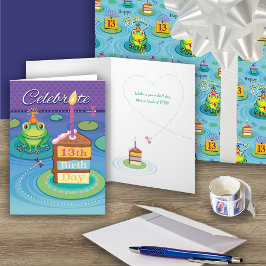 13e verjaardag Schattigee kikker Kaart